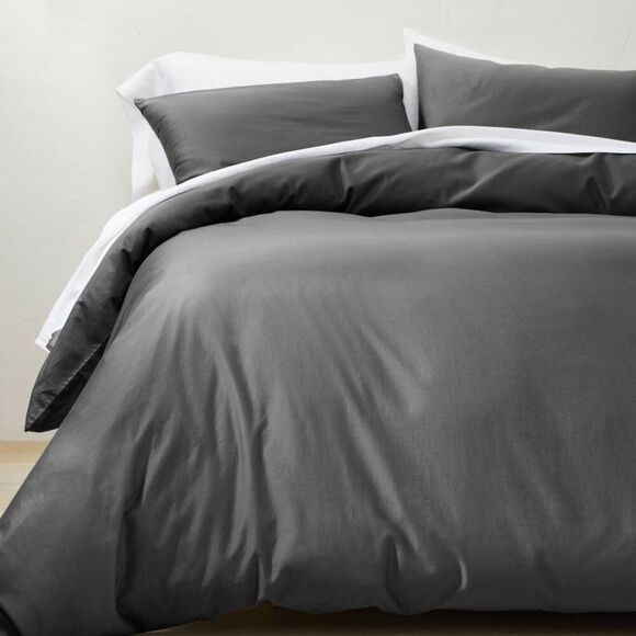 Open Box - Casaluna - Twin/Twin Extra Long Washed Sateen Duvet Cover & S Gray - Picture 1 of 4